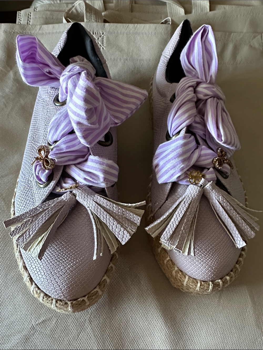 Lavender Espadrille Platform Sneakers with Tassel Detail